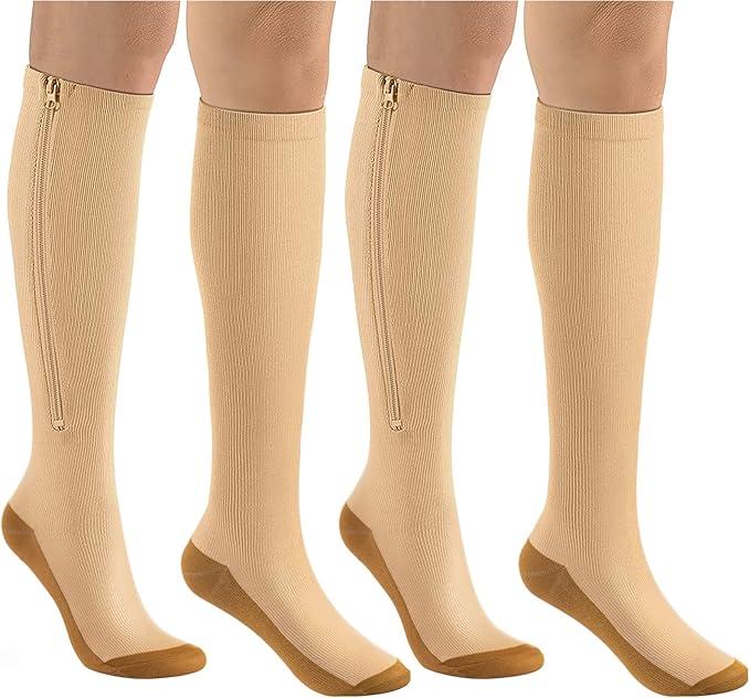 bropite Zipper Close Toe Compression Socks for Women and Men 2 Pairs Knee high 15-20mmHg for Walking Running Nurses Pregnancy
 Size 4XL