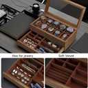 Watch Box with 10 Slots, 2-Tier Watch Case for Large Dial Watches, Watch Display Case with Lid, Removable Watch Pillows, Gifts for Men Women, Watch Organizer with Drawer, Jewelry Box, Walnut