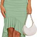 ZESICA Women's 2025 Summer Ruched Bodycon Dress Sleeveless Backless Ruffle Mermaid Cocktail Wedding Party Dresses, Sage, Large