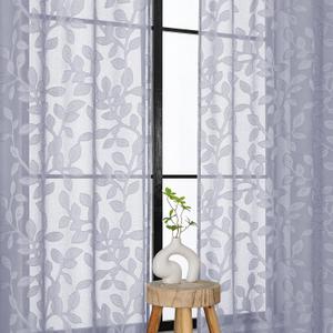 OVZME Light Grey Sheer Curtains 63 inches Long 2 Panels for Living Room, Jacquard Clip Leaf Pattern Textured Light Filtering Window Semi Sheer Voile Drapes for Bedroom, Each Panel 42 x 63 Inch