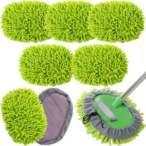 Tallew 5 Pcs Car Wash Mitt Kit, Car Clean Brush Not Included, Microfiber Mitt Clean Detail Cleaning Tools Truck Washing Chenille Scratch Free Replacement Kit for Auto RV Pickup Bus(Green)