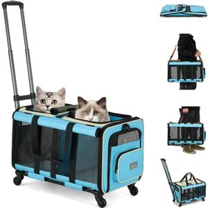MILADA Large Cat Carrier for 2 Cats, Soft Big Pet Carrier with Wheels, Double Cat Carrier on Wheels, Rolling Pet Carrier for Travel Hiking Shopping and Camping Not for Air Travel, Blue MILADA Large Cat Carrier for 2 Cats, Soft Big Pet Carrier with Wheels, Double Cat Carrier on Wheels, Rolling Pet Carrier for Travel Hiking Shopping and Camping Not for Air Travel, Blue