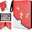 Collectible Trading Card Albums,4 Pocket Card Binder, 400 Double Sided Pocket PU Premium Zip Trading Collection Binderwith 50 Removable Sleeves, Card Folder forTCG, Sports Cards (Red & Yellow)