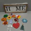 Interchangeable HOME Seasonal Tabletop Sign with 12 Pcs Seasonal Icons Wooden HOME Sign for All Seasons Shelf Mantel Windowsill Decor