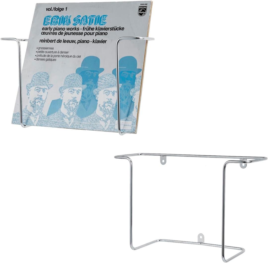 MyGift Modern Metal Wire Wall Mounted Vinyl Records Storage Racks, Hanging LP Record Holders, Floating Album Cover Display Shelves, Set of 2 (Silver, 2 Pcs)