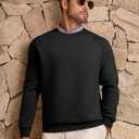 JMIERR Men's 2025 Casual Crewneck Dress Sweatshirts Pullover Fall Fleece Diamond Texture Warm Winter Comfy Long Sleeve (Black, S)