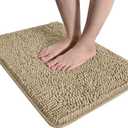 LOCHAS Luxury Bathroom Rug Shaggy Bath Mat 20 x 30 Inch, Washable Non Slip Bath Rugs for Bathroom Shower, Soft Plush Chenille Absorbent Carpets Mats, Beige