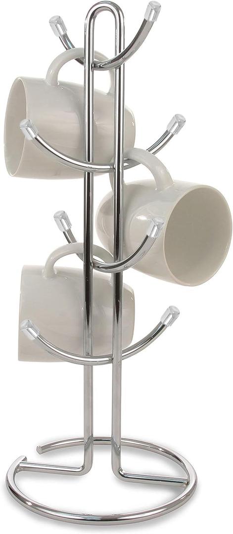 FitWell Mugs Holder, Mug Tree, Coffee Mug Holder, Coffee Mug Tree, Mug Organizer for Cabinet, Mug Holder Stand, Coffee & Tea Cup Storage Rack (Chrome, 8 Mugs Holder (17.5"H))