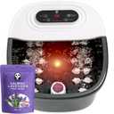Foot Spa Bath Massager with Heat Bubbles and Vibration Massage and Jets, 16 OZ Calming Lavender Foot Soak Epsom Salt, Foot Soaker with Red Light, 22 Massage Rollers, Adjustable Temp - Black