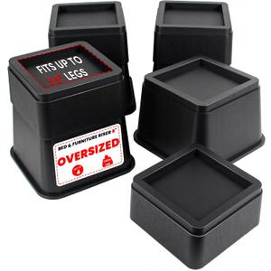 DEDU Oversized Bed Risers Heavy Duty 8 Inch 4 Pack, Furniture Risers for Sofas Stackable in 3, 5, or 7 Inch Supports Up to 11000 Lbs, Square Bed Raising Blocks Fits 5.5 Inch Wide Desk or Couch (Black)