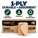 Morsoft R6800 Hardwound Roll Towels, Brown | 100% Recycled Fibers, 6 Rolls X 800 ft