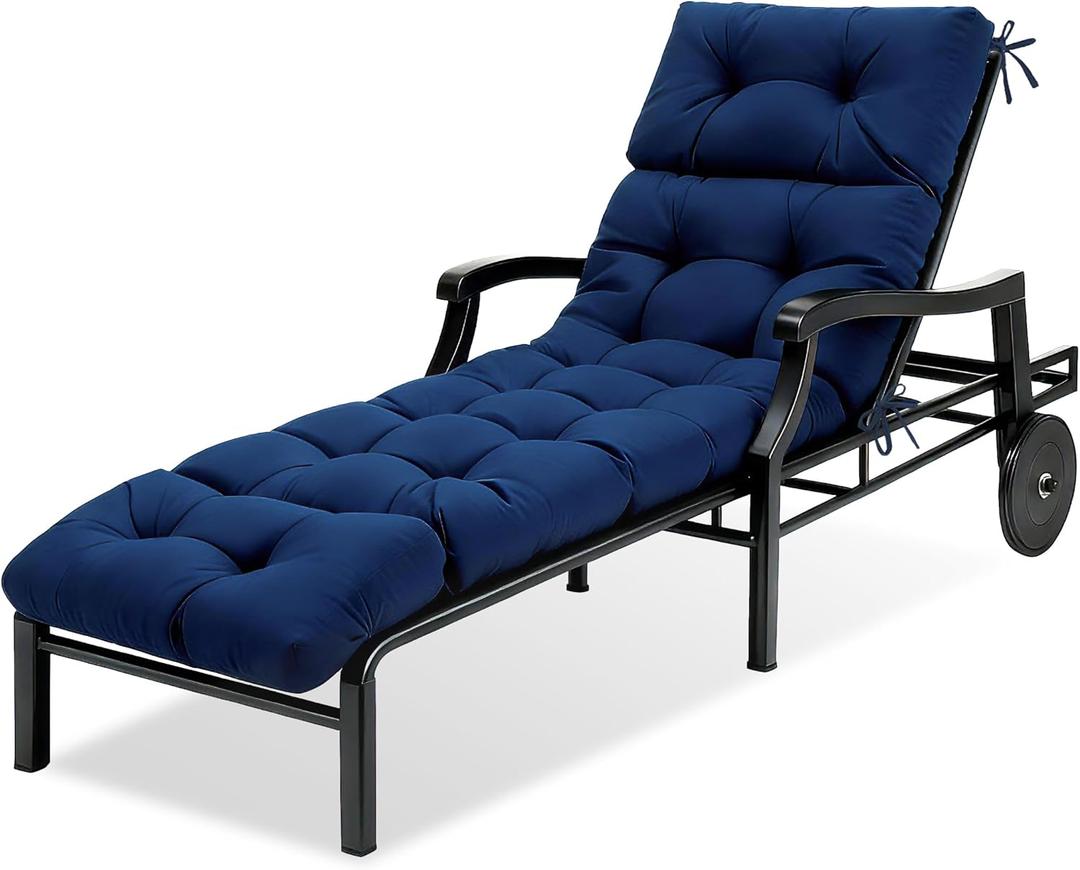 MTMR Chaise Lounge Chair Cushion Outdoor, Waterproof Seat Cushions for Patio Furniture, Non-Slip Outdoor Replacement Pad for Lawn Pool Wicker Couch Loveseat, Thick Long Lounge Cushion, Navy Blue