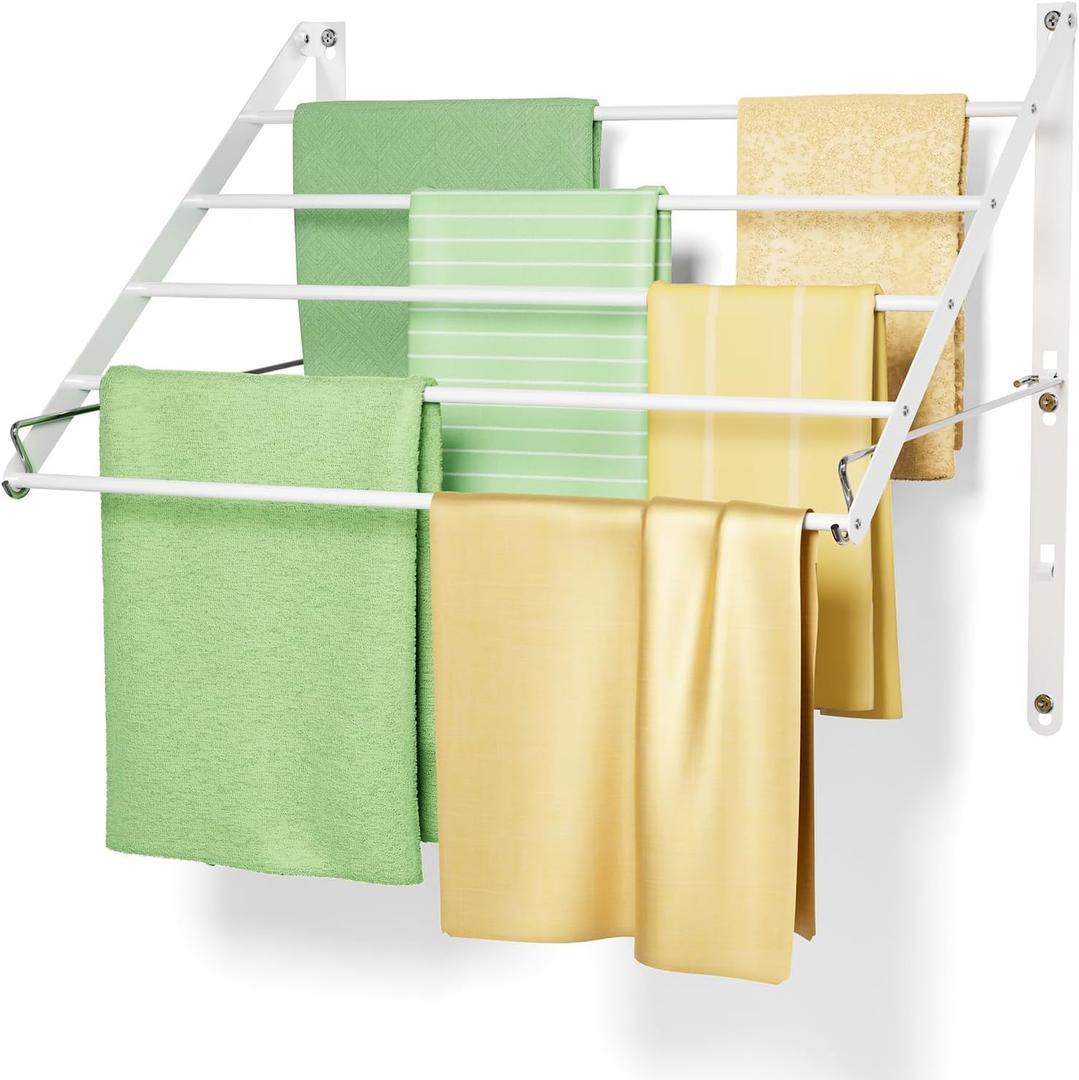 Wall Mounted Drying Rack, Foldable Hanging Drying Rack-23.6" Wide, 20 Linear Feet Capacity, 5 Smooth Round Stainless Stee Rods, Wall Drying Rack for Room, Patio, Balcony, Hotel (23.6 inch)