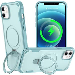 Designed for iPhone 12 & 12 Pro Case with Magnetic Stand [Military Drop Protection][Compatible with Magnet] Shockproof 12 & 12 Pro Phone Case with Ring Holder, Green