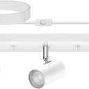 3 Light Track Lighting Kit,White 3 Way Flexible Plug in Ceiling Spotlight,Industrial LED Wall Light for Kitchen Cabinet Gallery Bar Hallway Living Room,Rocker Switch,15 ft Cord(No Bulb)