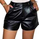 Avanova Women Faux Leather High Waisted Shorts Pleated Casual Summer Shorts (Black, XL)