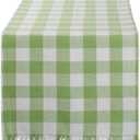 DII Heavyweight Fringed Check Tabletop Collection, Table Runner, 14"x72", Bright Green