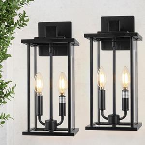 2-Pack Large Outdoor Wall Light, 16" Exterior Lighting Fixtures Wall Mount, 2-Light Waterproof Wall Sconce, Modern Black Outdoor Lamps for Patio, Entryway (No Sensor)