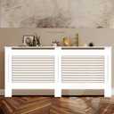 High Radiator Cover Wood Cabinet: 36 Inch Height White Large Heater Covers Horizontal Slat Modern Tall Radiators Shelf Thicken MDF Wooden Bedroom Hallway Home Furniture for Living Room