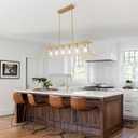 6-Light Gold Chandeliers for Dining Room | Modern Kitchen Island Light Fixture | Rectangle Chandelier for with Clear Glass Shade | Apply to Dining Room Light fixtures Over Table