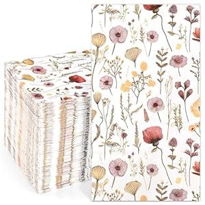 Homlouue 100PCS Vintage Wildflower Napkins, 3 Ply Disposable Hand Towels for Bathroom, Floral Paper Napkins Disposable Dinner Napkins for Spring Wedding Baby Shower Bridal Shower Birthday Tea Party