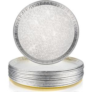 15 Pack 16 Inch Golden Embossed Foil Pizza Pans, Disposable Heavy Duty Aluminium Foil Serving Platters for Bakery, Cookies, Slices of Cake, Fruit, Catering Trays for Parties & Buffet