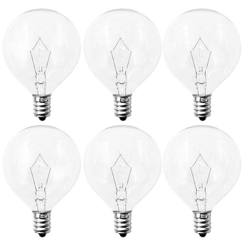 40 Watt E12 Candelabra Base Round Bulbs,G50 Light Bulbs for Full Size Scentsy Warmer,Chandelier,Decorative Vanity Lights,Ceiling Fans Lights,120V Dimmable Globe G16 1/2 Bulb,2700K Warm White,6 Pack