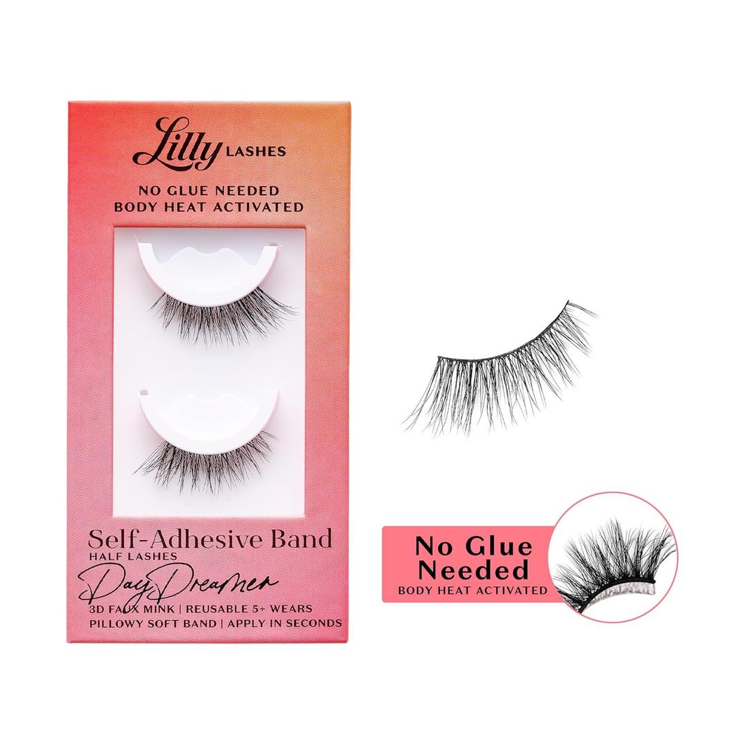 Lilly Lashes Self Adhesive Eyelashes (Half Lashes), No Lash Glue Needed, Body Heat Activated Press on Lashes, Reusable Self Adhesive Eyelashes Up to 5x, Easy to Apply & Remove (DayDreamer)