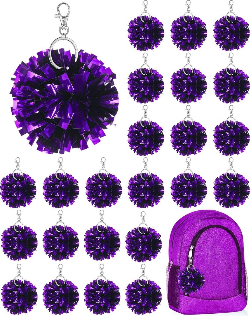 Remuuly Cheer Pom Pom Keychain Cheerleader Gifts Cheerleading Keyring Charm Foil with Keychain Hooks for Women Accessories