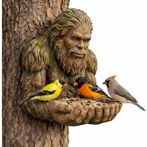 Bigfoot Tree Bird Feeder - Sasquatch Big Foot Birdfeeder - Winter Bird Feeding Sculpture Statue Garden Decor
