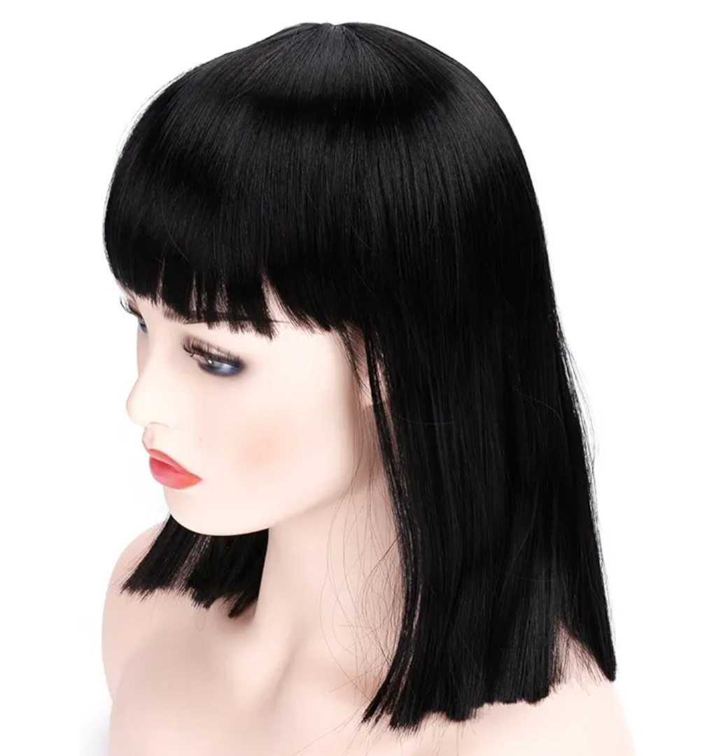 morvally Short Straight Black Wig with Bangs Natural Looking Heat Resistant Hair Cosplay Costume Wigs (14 inches Natural Black)
