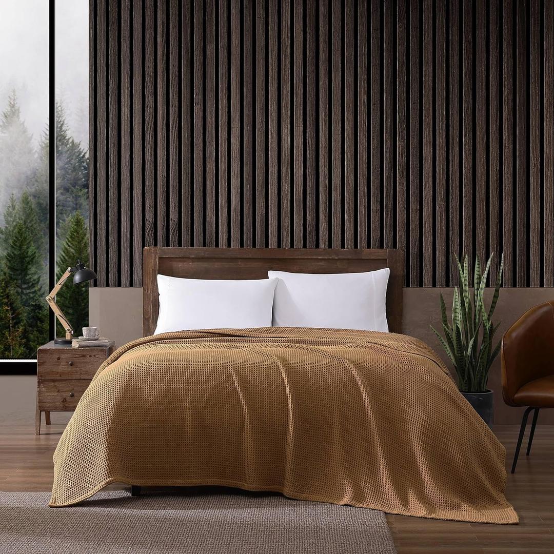 Eddie Bauer - Queen Size Blanket, 100% Soft Cotton Bedding with Waffle Weave Texture, 400 GSM, Throw Blanket for Couch or Bed (Brown)
