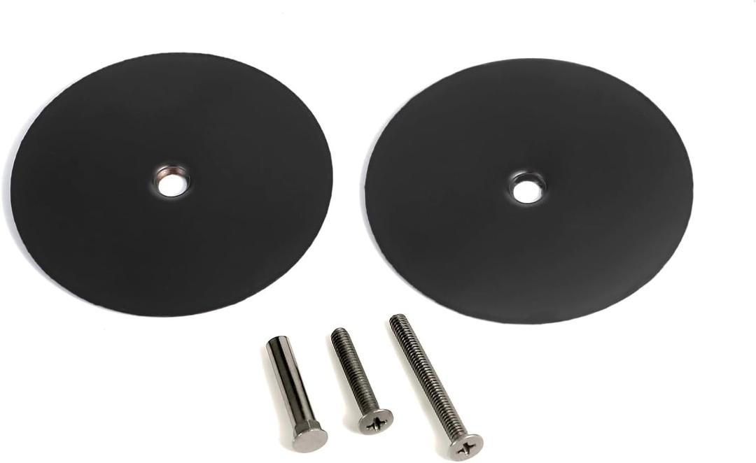 2 Set Door Knob/Door Handle Hole Cover Plate, Deadbolt Cover Plate Matte Black, 2 5/8" Diameter Round, Door Hole Filler Plate, 1" and 1.5" Screws, Repair Locks and Doors Hole for Home Security