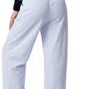 OPOIPIN Women's Striped Wide Leg Pants High Waisted Elastic Waist Casual Lounge Trousers with Pockets (Blue)