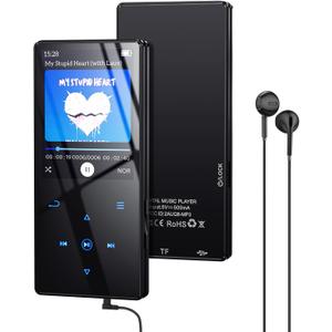 64GB MP3 Player with Boosted Bluetooth (no Wi-Fi), Music Player Features HD Speaker, 2.4" Screen, Touch Buttons, Expandable SD Card Slot, Supports FM Radio, Voice Recorder, E-Book, and More