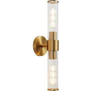 Bathroom Light Fixtures, Gold Wall Sconce in Threaded Glass Indoor Wall Sconces, Modern Bathroom Vanity Light Up and Down Sconces Wall Lighting for Living Room, Hallway - Bulb Not Included