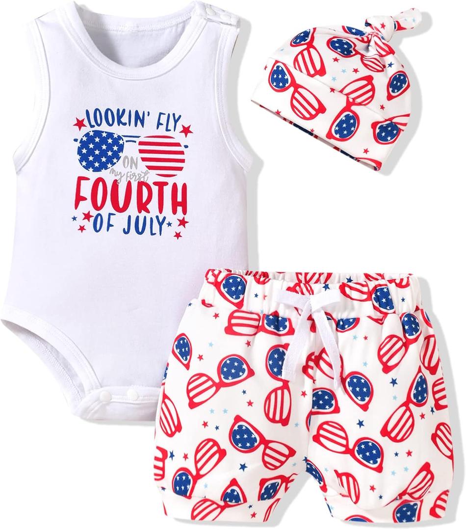 Aalizzwell Baby Boys Summer Clothes Sleeveless Bodysuit Shorts Outfit (White, XS)