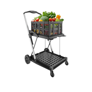 Folding Cart | Multi Use Functional Collapsible carts | Shopping Trolley with Wheels | Shopping Cart with Storage Crate | Utility Cart for Groceries, Warehouse,Supermarket. (Black)