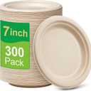 Small Paper Plates 7 inch, 300 Pack Disposable Paper Plates Bulk, 100% Compostable Dessert Plates, Biodegradable Recycled Paper Plates, Brown