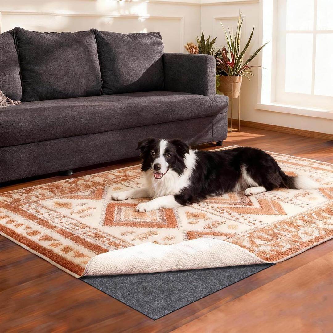 Rug Pad Waterproof Non-Slip 6x9 ft, 1/8" Thick Felt Cushion Pad for Area Rugs Protects Hardwood, Tile & Laminate Floors Keeps Rugs Flat & Secure