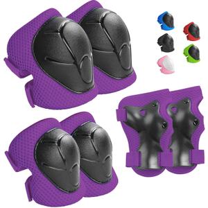 Kids Protective Gear Set Knee Pads for Kids 3-14 Years Toddler Knee and Elbow Pads with Wrist Guards 3 in 1 for Skating Cycling Bike Rollerblading Scooter (M(7-13Years), purple)