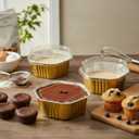 Frcctre 35 Pack 13 Oz Aluminum Foil Baking Cups with Lids, Disposable Hexagon Aluminum Foil Ramekins Cupcake Baking Pans Muffin Liners Cups Brownie Pudding Desserts Holders