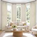 Cream Blackout Pinch Pleated Linen 4 Panels Set Curtains 96 Inches Long for Bedroom, Memory Trained Noise Reducing Heat Blocking 2 Layer Curtain 40x96 Inch Length Farmhouse Living Room Window Drapes