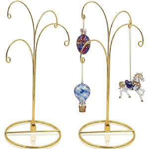 HOHIYA Ornament Display Stand 12 Inch 4-Arm Metal Holder for Christmas Ornaments Glass and Crystal Ball Decorations Art Craft Hanging Hanger Brass Gold 2 Pack