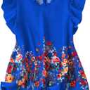 WDIRARA Women's Plus Size Floral Ruffle Cap Sleeve Blouse Frill Mock Neck Top Royal Blue 5X-Large Plus