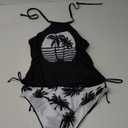 Womens Two-Piece Tankini Set Cow Skull with Leopard Print Sets Swimwear Tankini Top Sets Swimwear, XL, Black