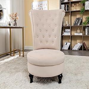 Royal High-Back Velvet Accent Chair for Vanity with Storage and Luxurious Upholstery, Retro Design and Versatile Usage for Living Room, Bedroom, Lounge and Office, Black
