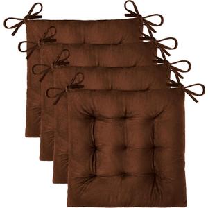 OVOV 4 Pack Chair Cushions for Dining Chairs Soft Seat Cushions for Kitchen Desk Chairs Square Chair Pads with Ties (15.5"x15.5" Coffee)