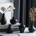 Small Black Vases, Ceramic Bud Vase Set of 5, Mini Pottery Vases for Pampas Grass, Flowers, Decorative Vases for Home Modern Decor, Rustic Decor, Veses for Living Room Dining Table Shelves