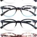 Reading Glasses for Women Cute Round Readers +2.00 for Small Head/Petite Face Lightweight Glasses w/Spring Hinges 4 Pack